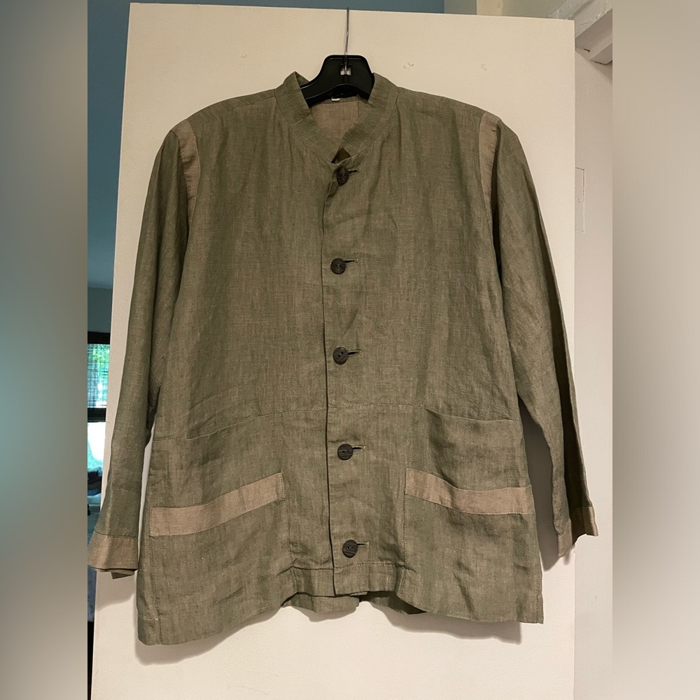 Shirin Guild Linen Stand Collar Jacket Small